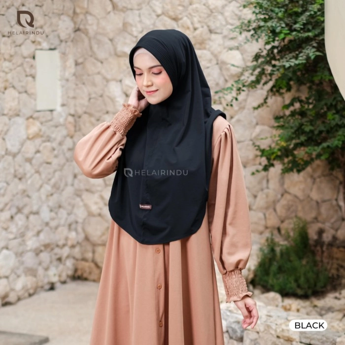 Hijab Instan Pad Antem Bergo Daily Bahan Jersey Hureim - Black